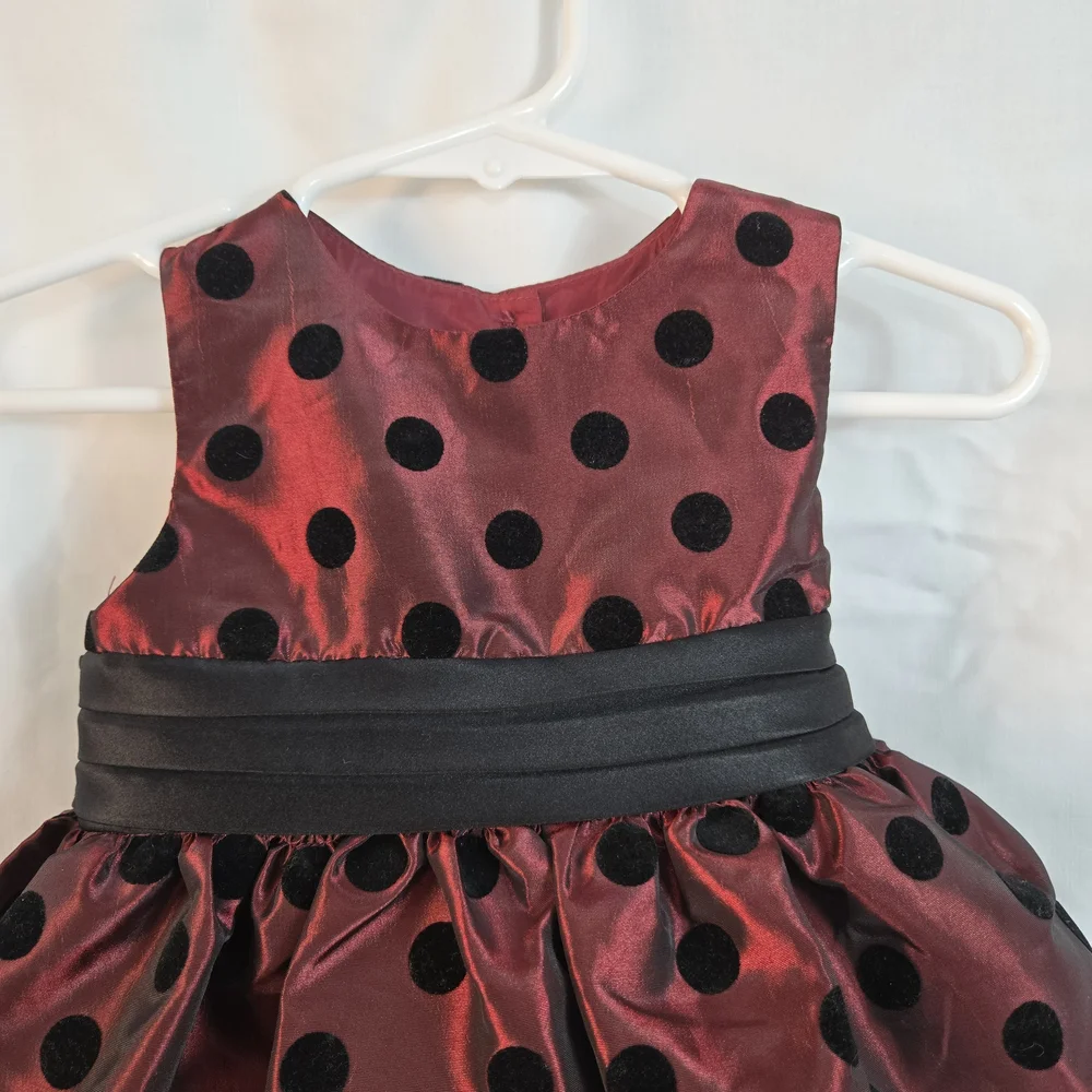 Marmelatta Girls Burgundy Black Polka Dot Sleeveless Holiday Party Dress 12M NEW